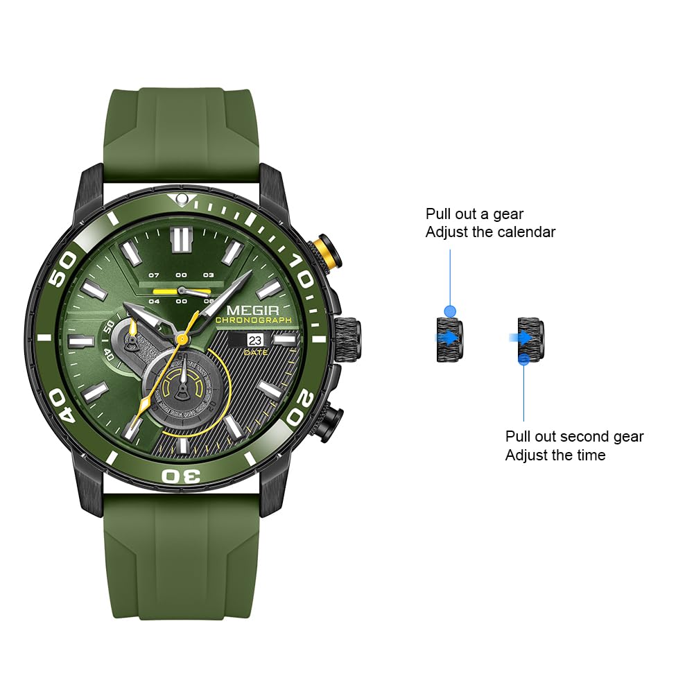 MEGIR Men's Quartz Chronograph Sports Watch – Silicone Strap