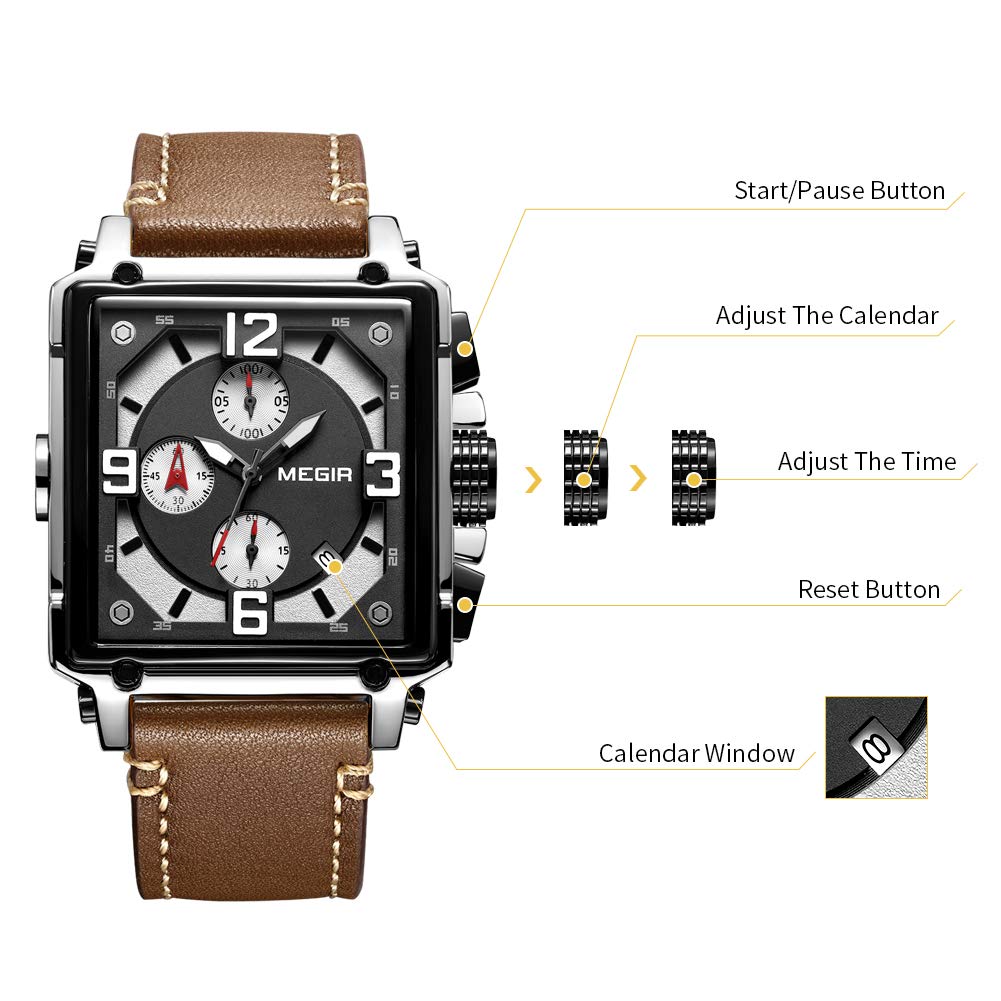 MEGIR Men's Quartz Chronograph Watch – Leather Strap