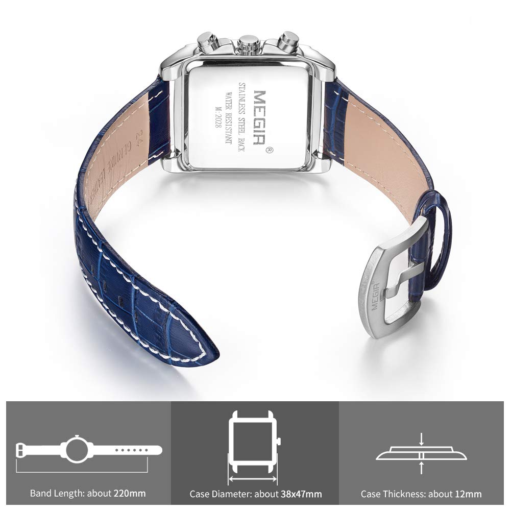 MEGIR Men's Rectangular Chronograph Watch - Leather Strap