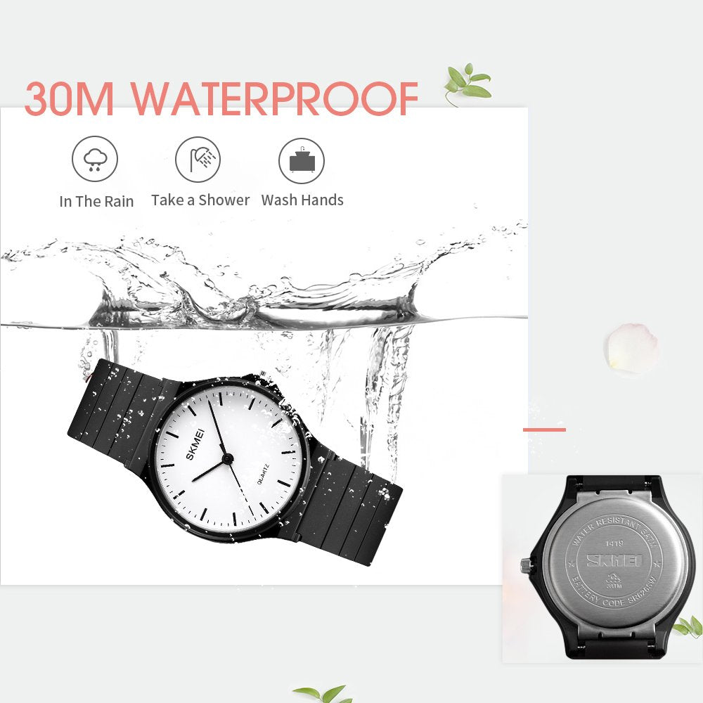 SKMEI Women's Minimalist Japanese Quartz Watch – Black PU Strap