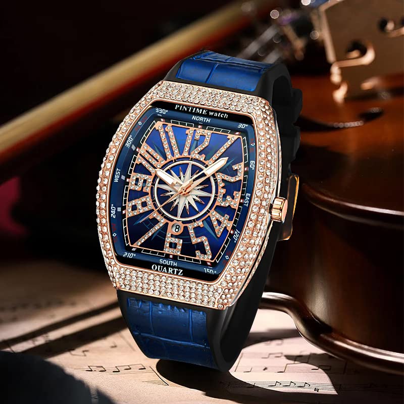 FANMIS Men's Rectangular Quartz Watch – Rhinestone Case