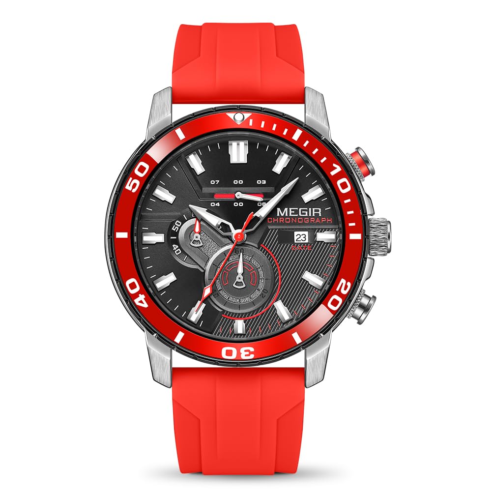 MEGIR Men's Quartz Chronograph Sports Watch – Silicone Strap