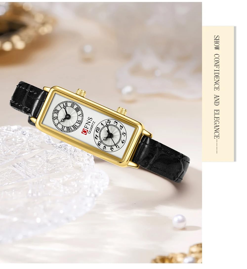 Women's Rectangular Dual-Time Quartz Watch