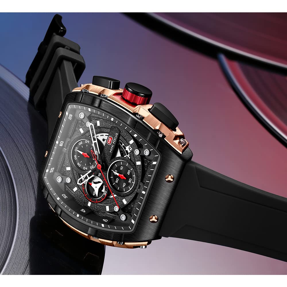 Mini Focus Men's Quartz Skeleton Chronograph Watch – Black Silicone Strap
