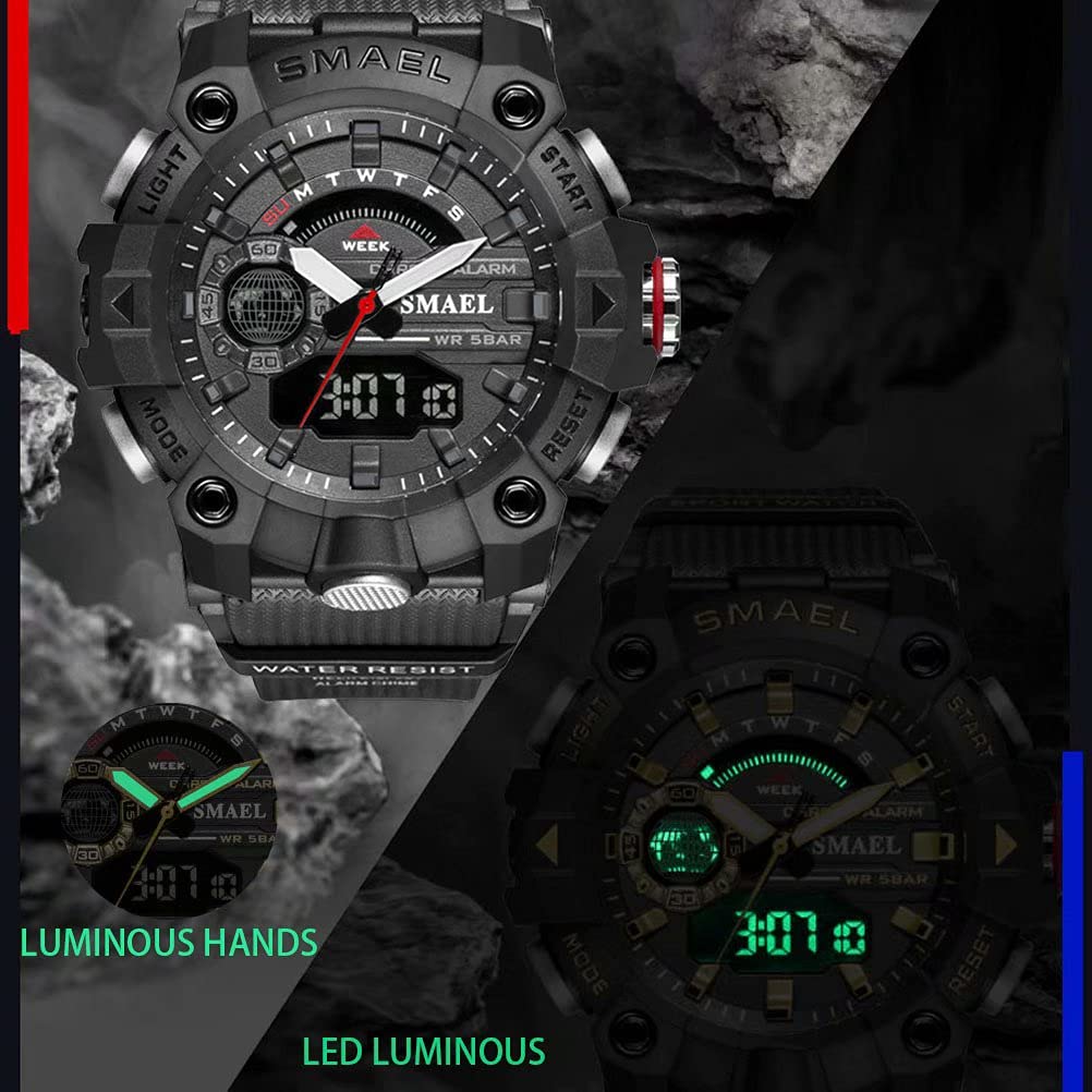 SMAEL Men's 52mm Analogue-Digital Military Sports Watch – Black