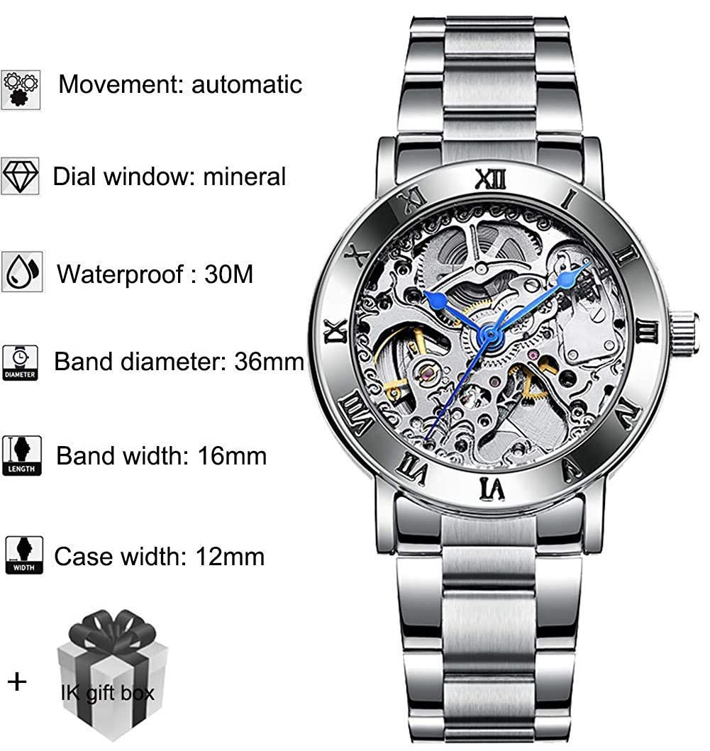 FORSINING Women's Automatic Skeleton Watch – Silver Bracelet