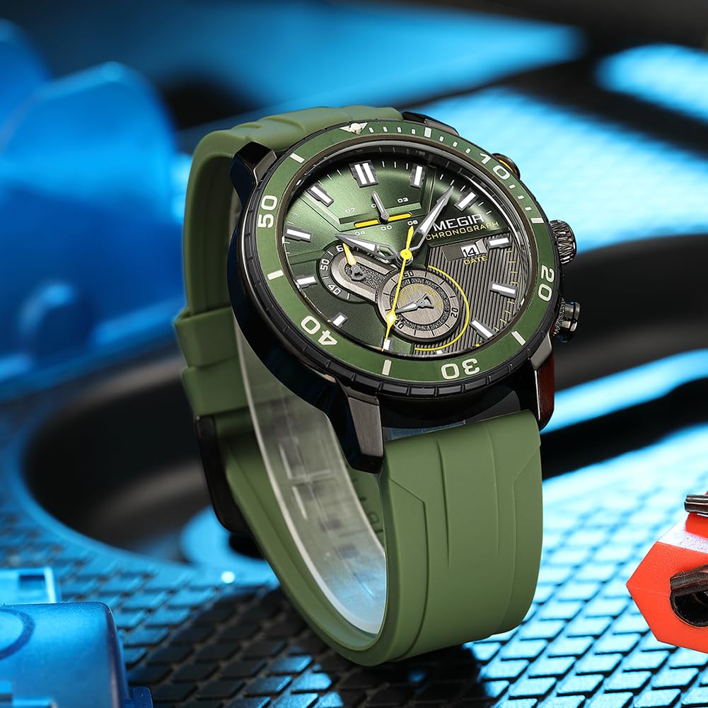 MEGIR Men's Quartz Chronograph Sports Watch – Silicone Strap