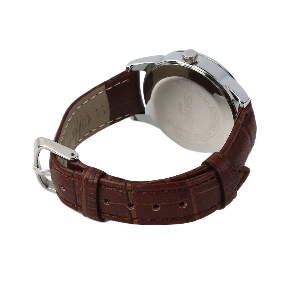 SKMEI Men's Roman-Numeral Quartz Dress Watch – Leather Strap