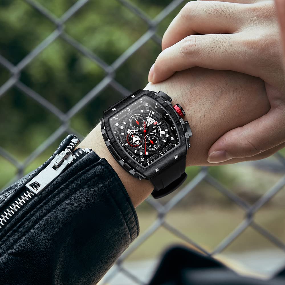 Mini Focus Men's Quartz Skeleton Chronograph Watch – Black Silicone Strap