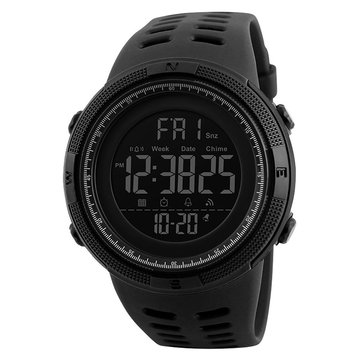 SKMEI Men's Large-Display Digital Sports Watch – Black Resin Strap