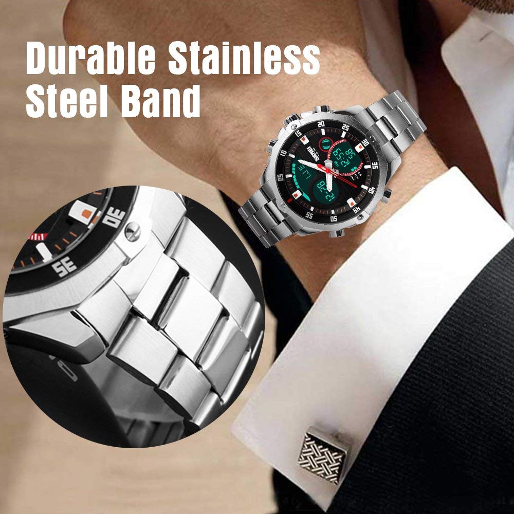 SKMEI Men's Analogue-Digital Quartz Watch – Stainless Steel Bracelet
