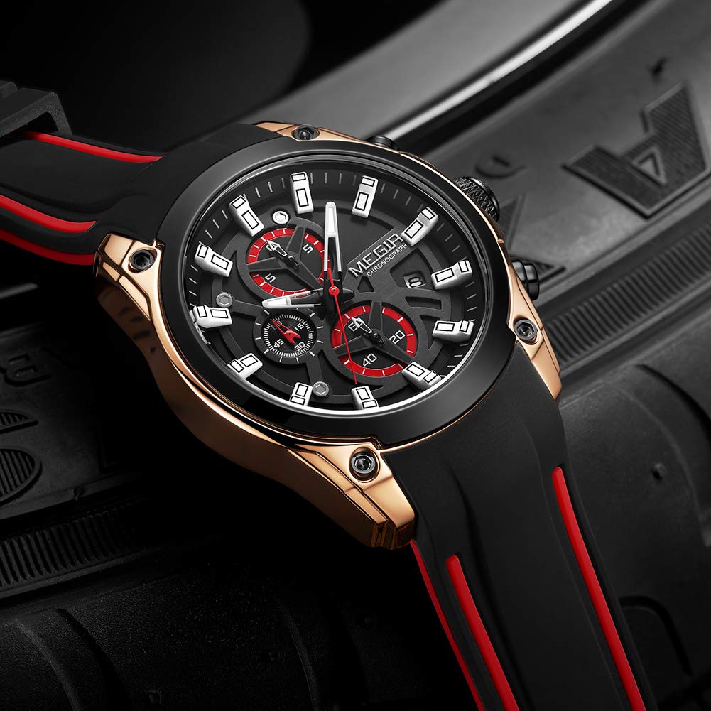 MEGIR Men's Quartz Chronograph Sports Watch - Rose & Black