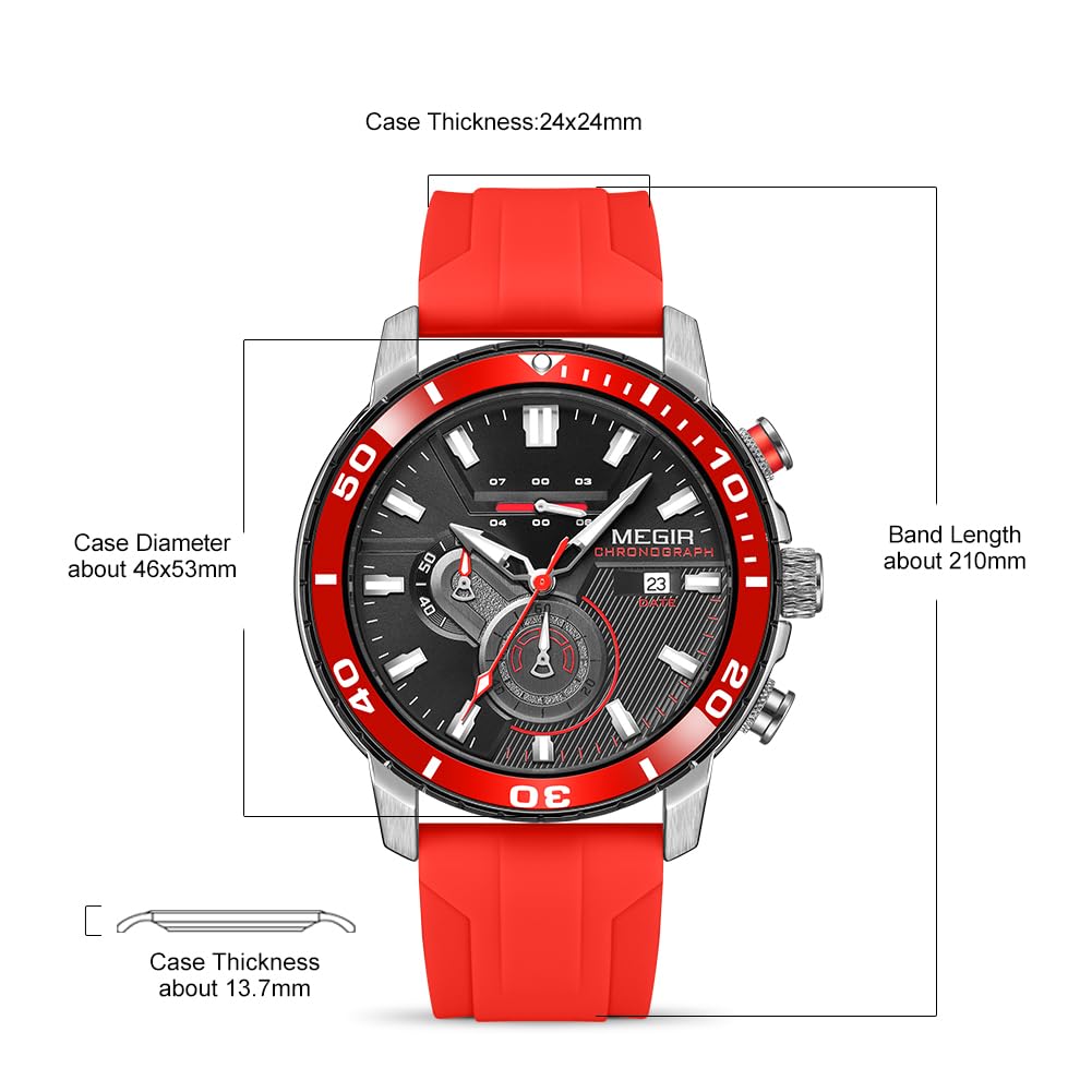 MEGIR Men's Quartz Chronograph Sports Watch – Silicone Strap