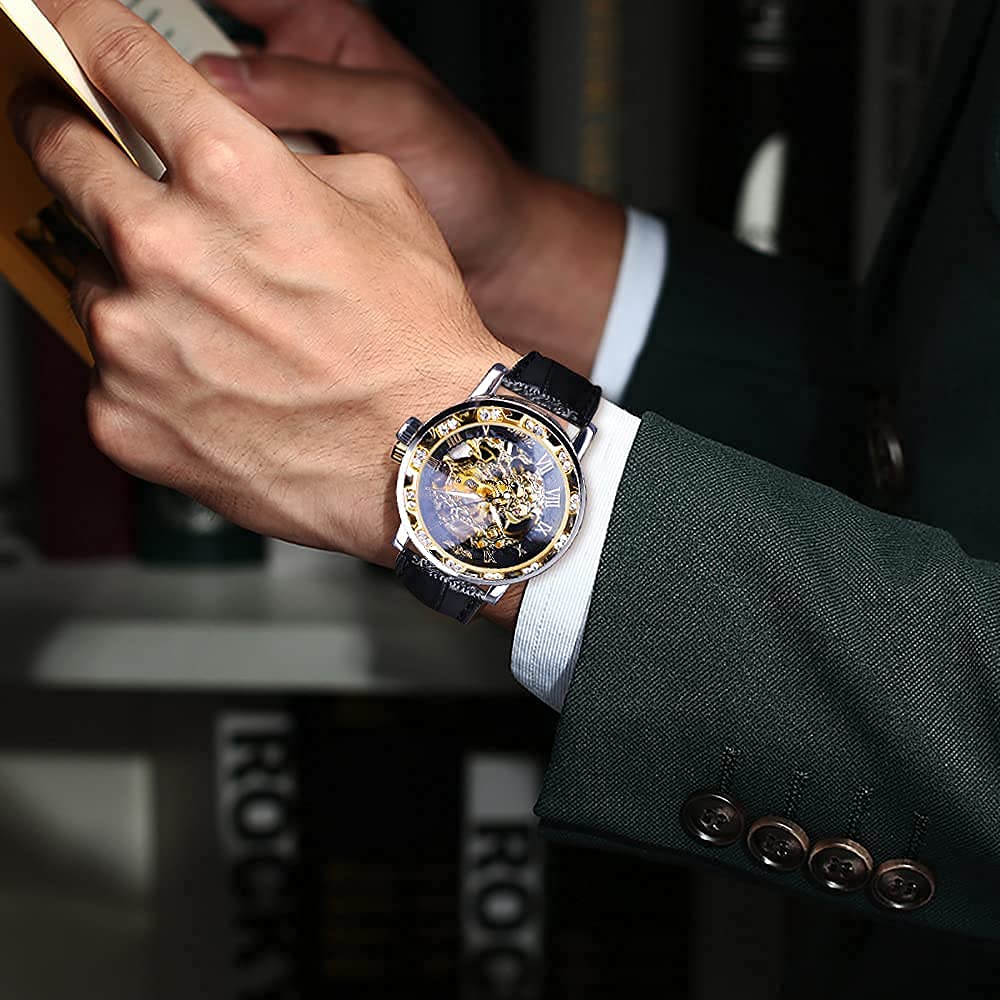 FORSINING Men's Manual-Wind Skeleton Watch – Floral Dial