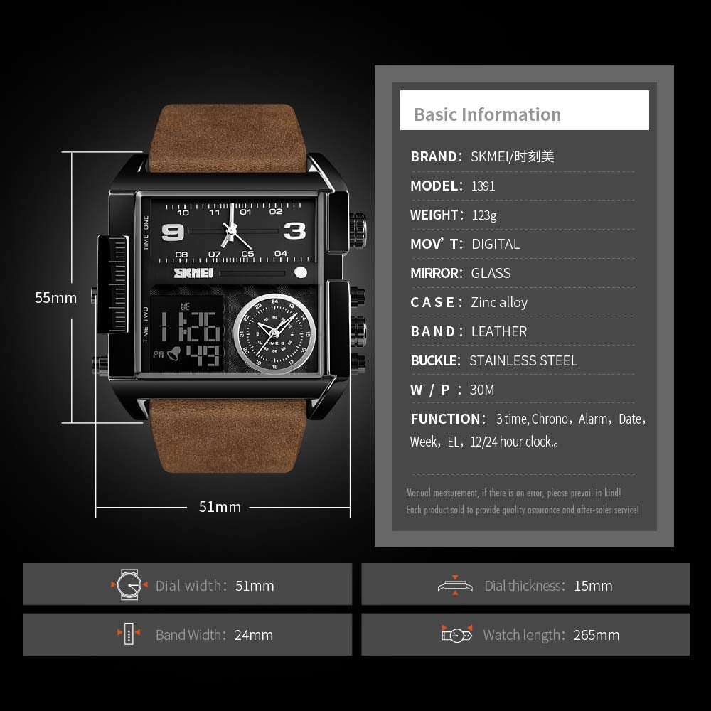 SKMEI Men's Square Analogue-Digital Multi-Time Sports Watch