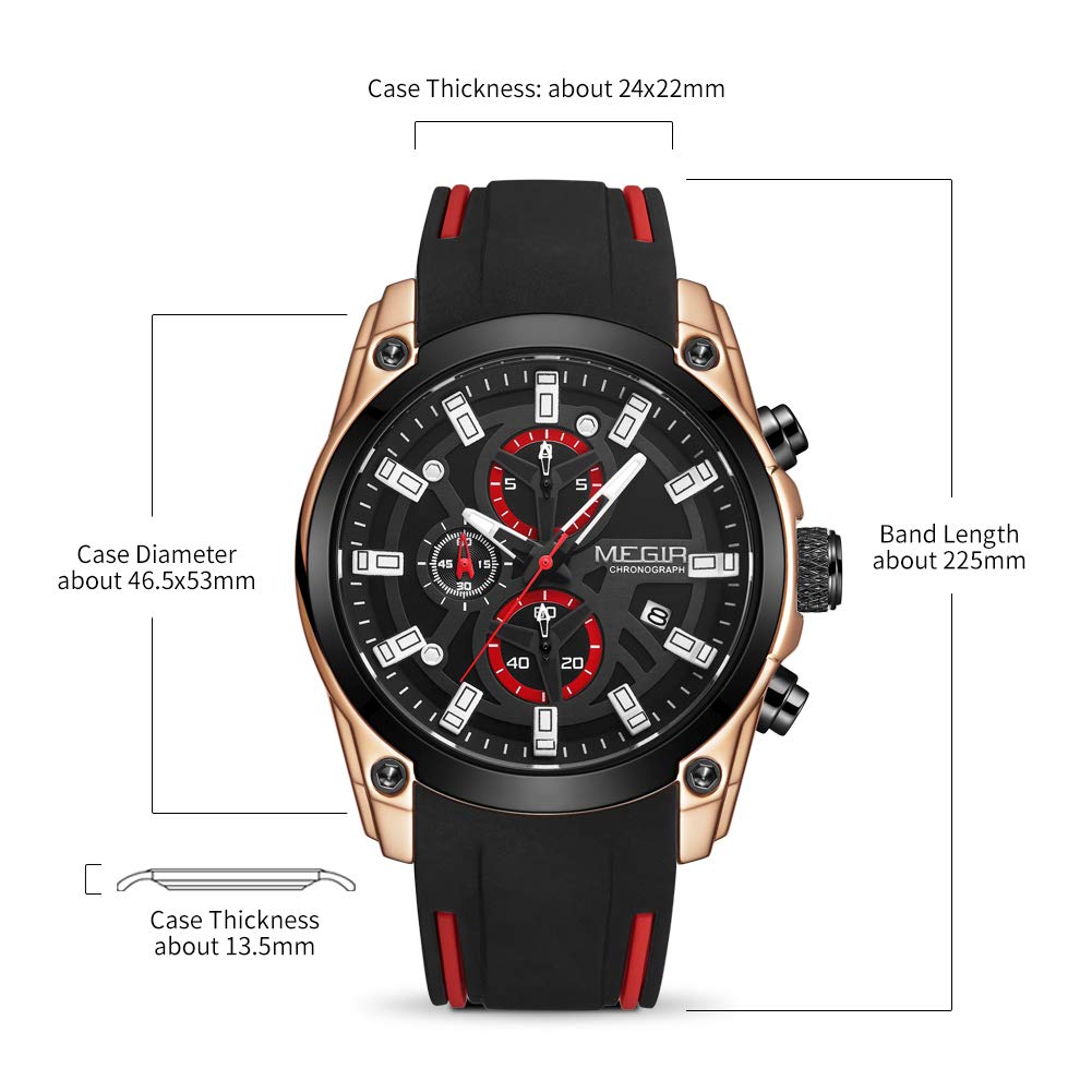 MEGIR Men's Quartz Chronograph Sports Watch - Rose & Black