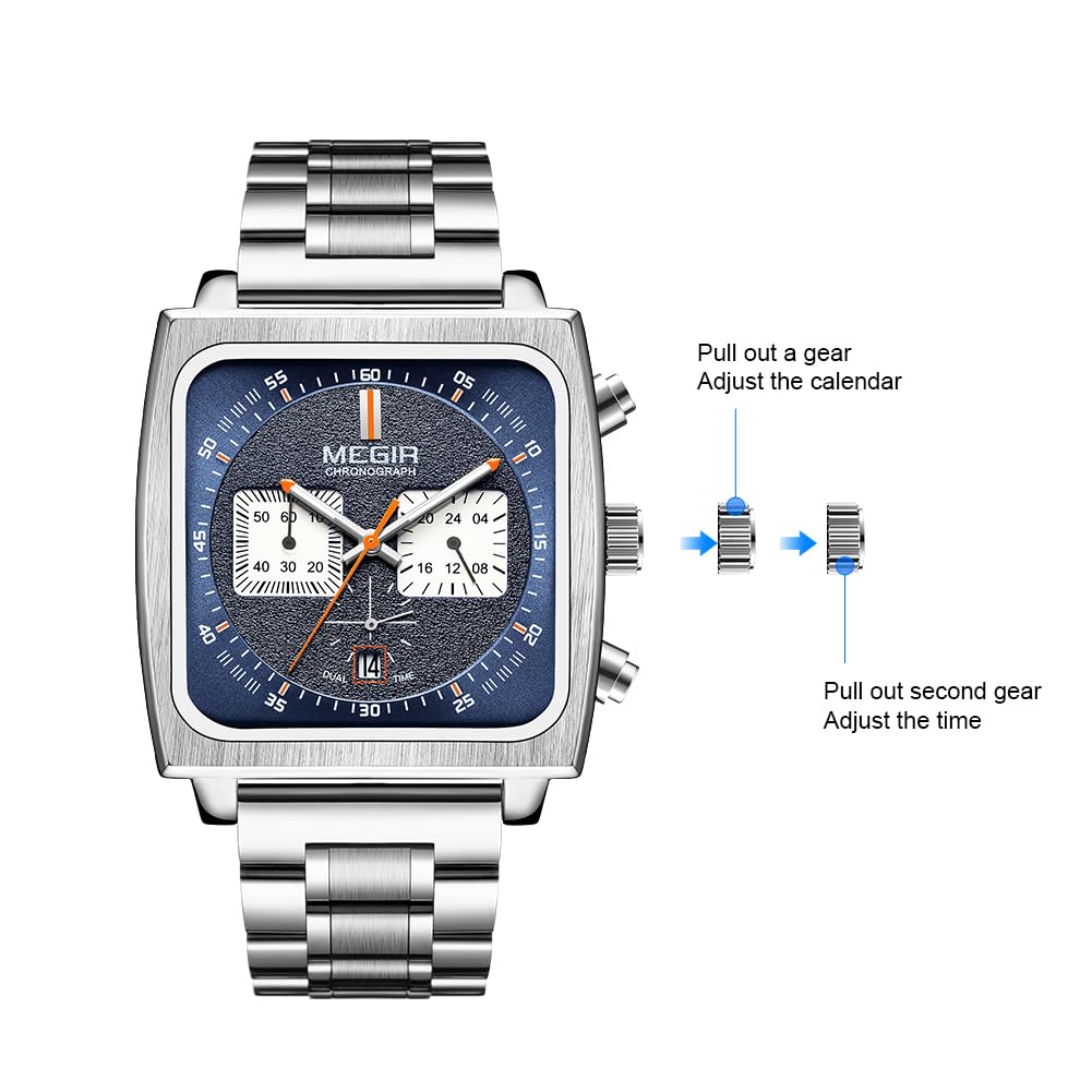 MEGIR Men's Square Quartz Chronograph Watch