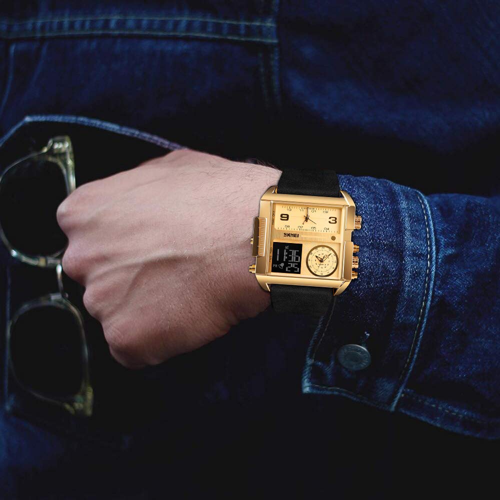 SKMEI Men's Square Analogue-Digital Multi-Time Sports Watch