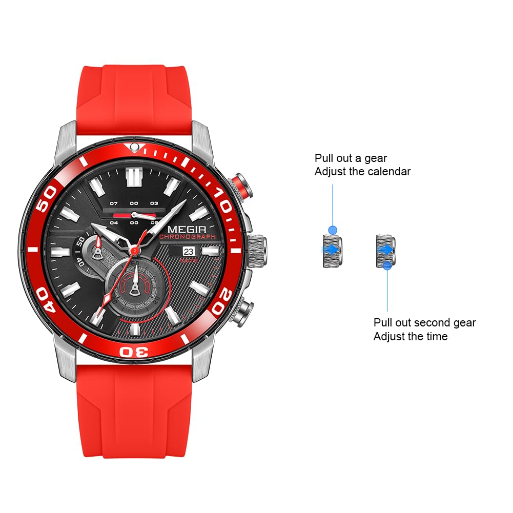 MEGIR Men's Quartz Chronograph Sports Watch – Silicone Strap