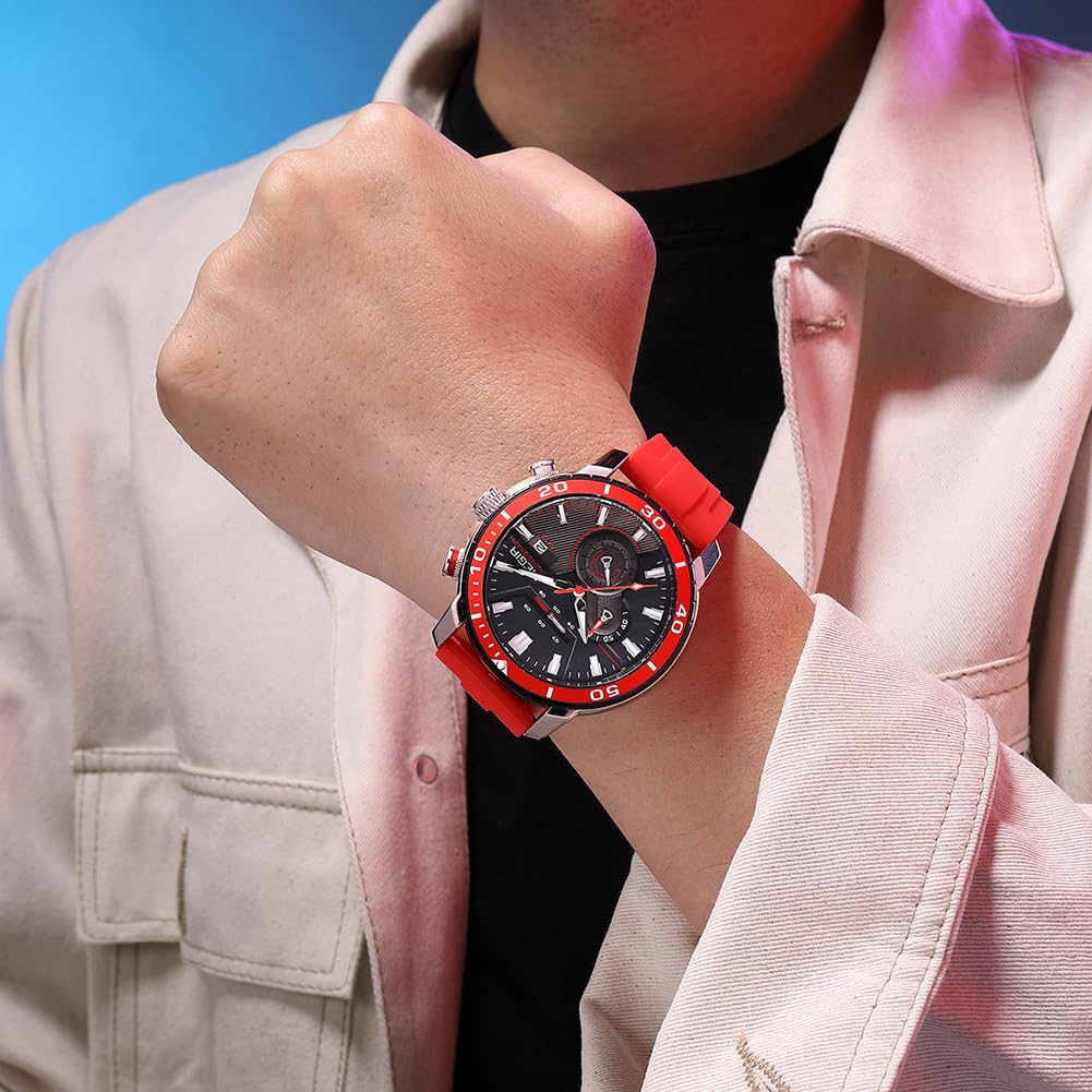 MEGIR Men's Quartz Chronograph Sports Watch – Silicone Strap