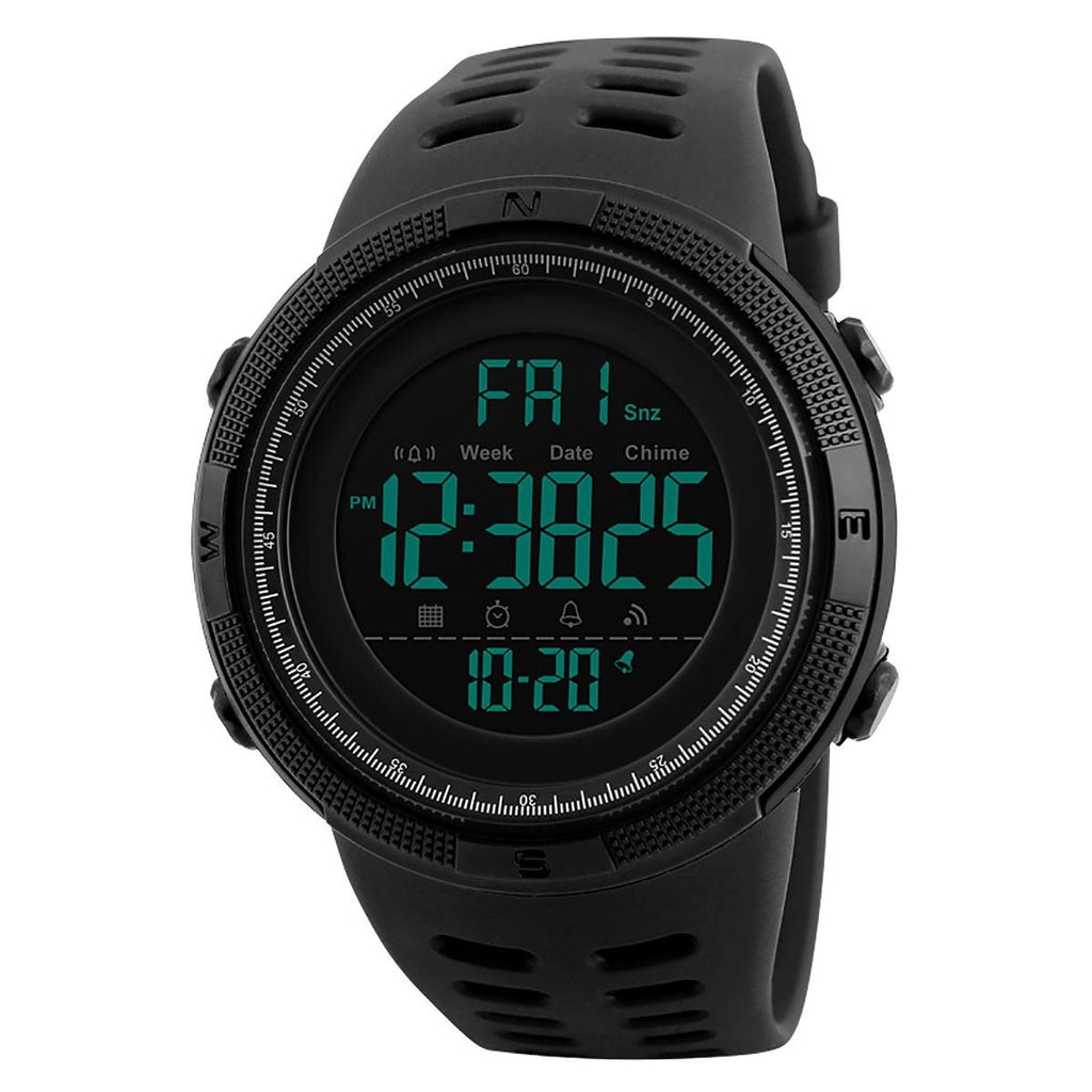 SKMEI Men's Large-Display Digital Sports Watch – Black Resin Strap