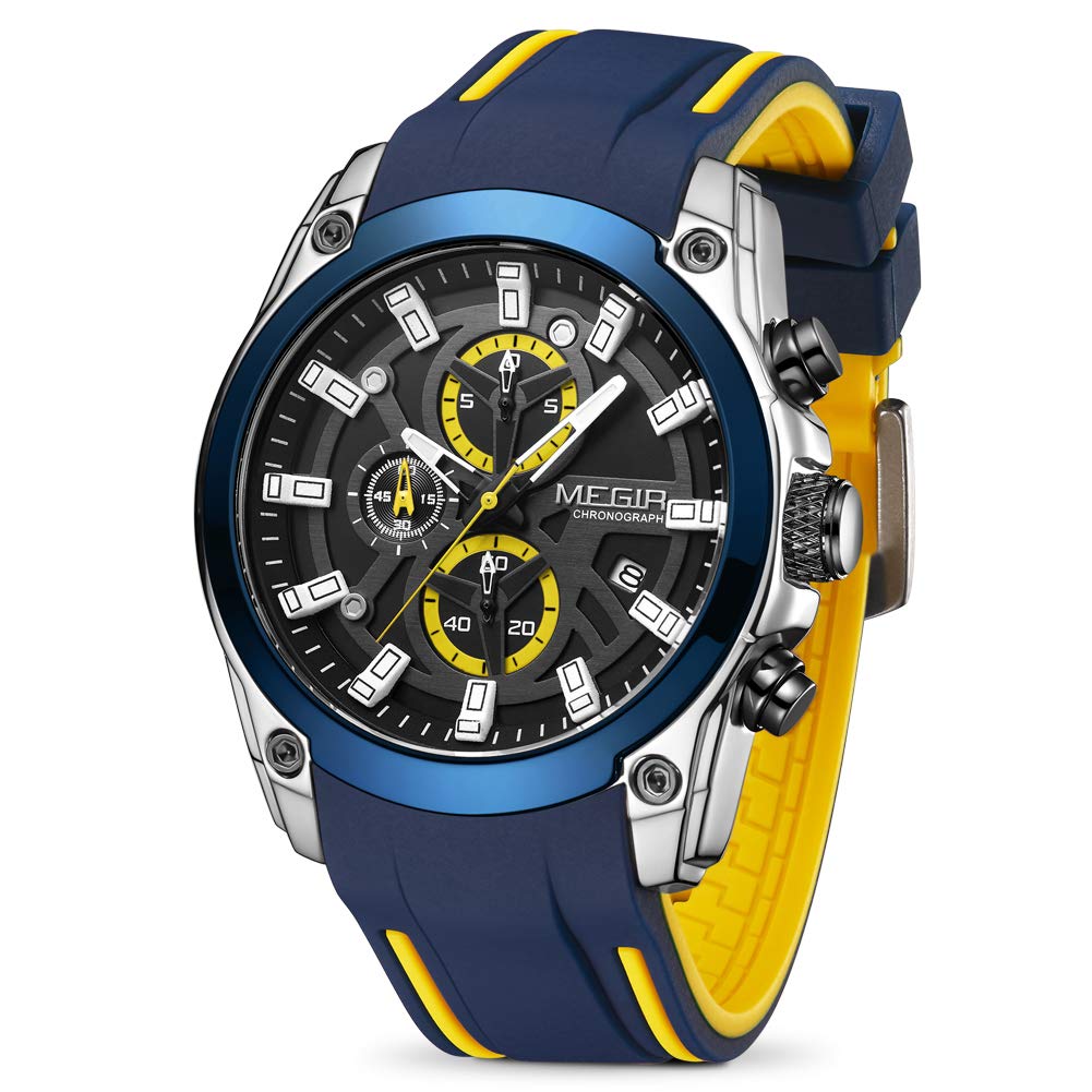 MEGIR Men's Quartz Chronograph Sports Watch - Blue & Silver