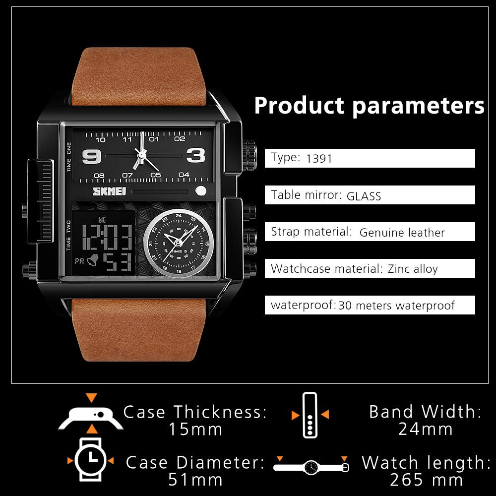 SKMEI Men's Square Analogue-Digital Multi-Time Sports Watch