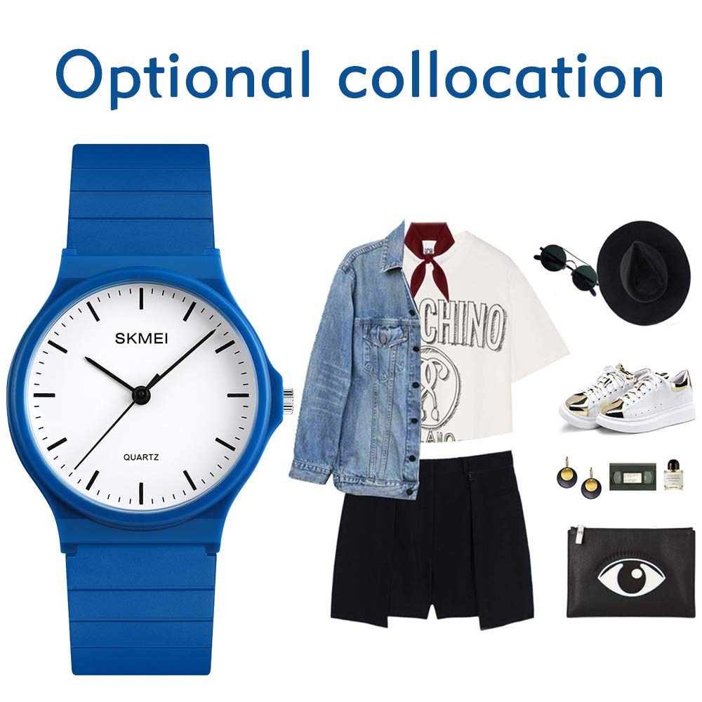 SKMEI Women's Round Quartz Watch – Blue PU Strap