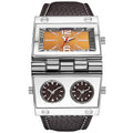 OULM 9525 Men's Quartz Triple Time-Zone Watch – Brown Leather Strap