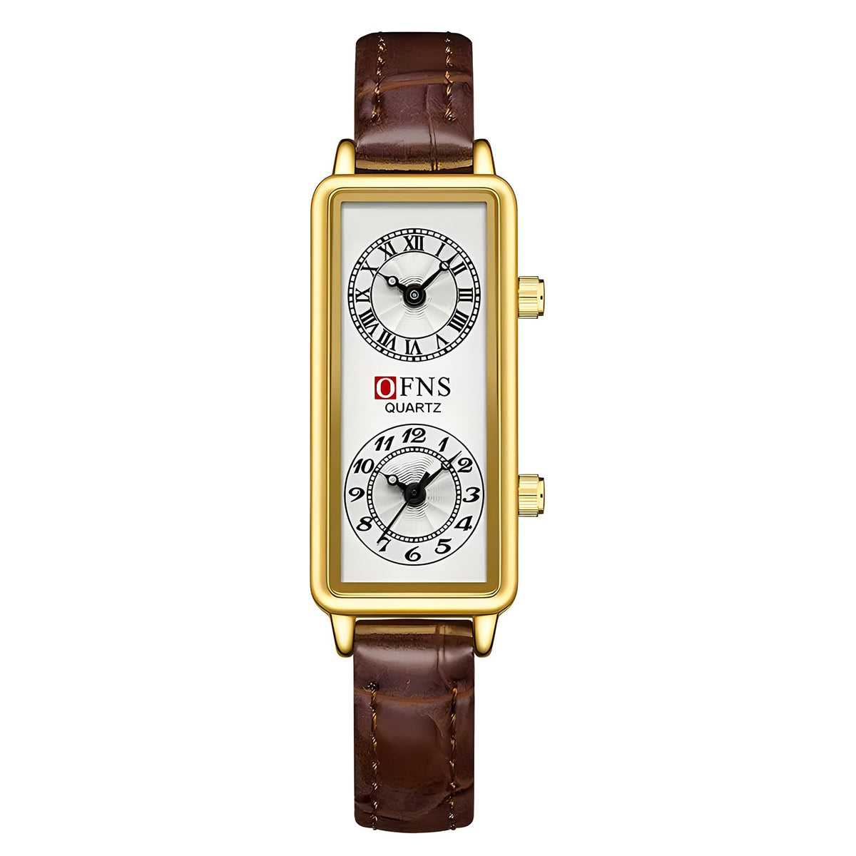Women's Rectangular Dual-Time Quartz Watch