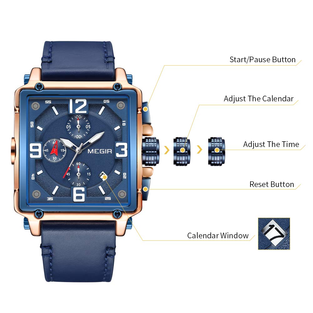 MEGIR Men's Quartz Chronograph Watch – Leather Strap