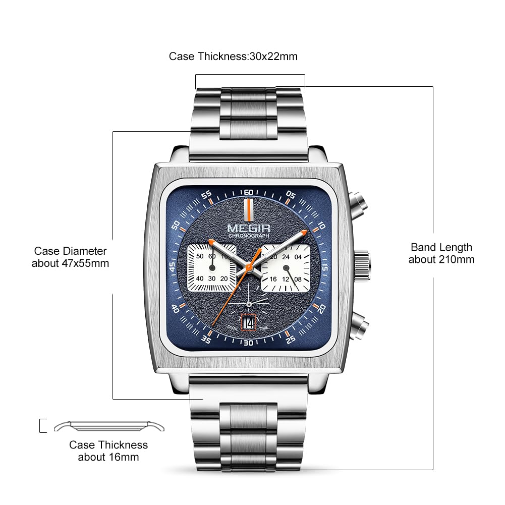 MEGIR Men's Square Quartz Chronograph Watch