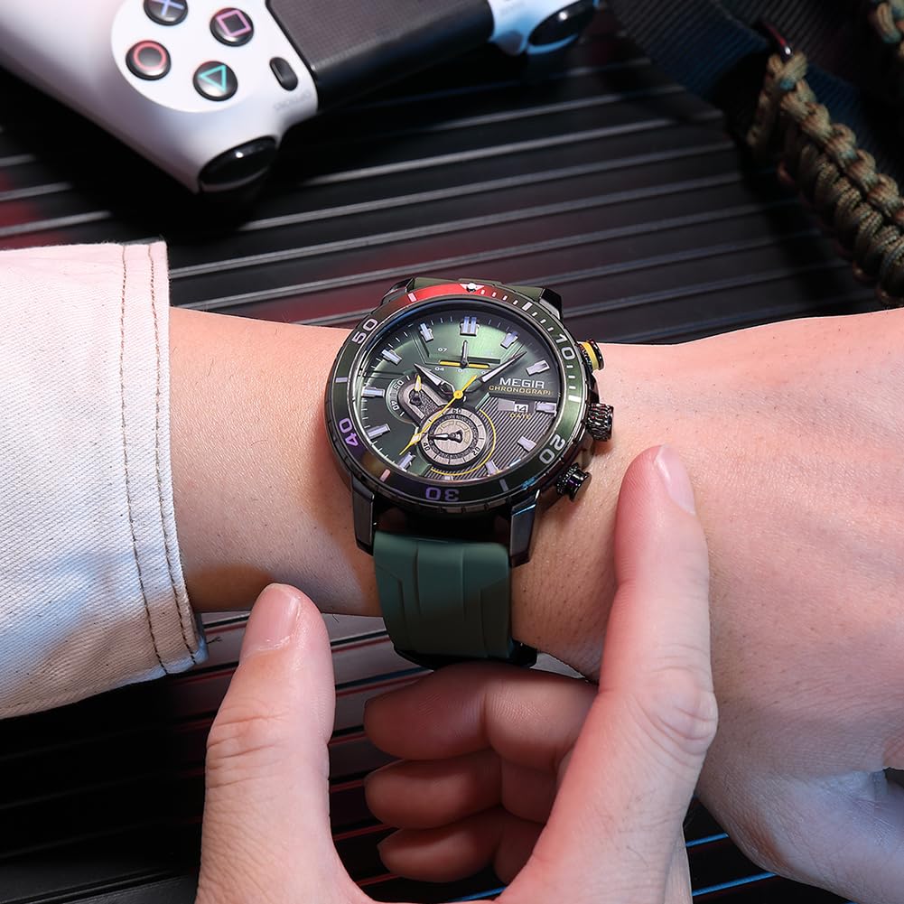 MEGIR Men's Quartz Chronograph Sports Watch – Silicone Strap