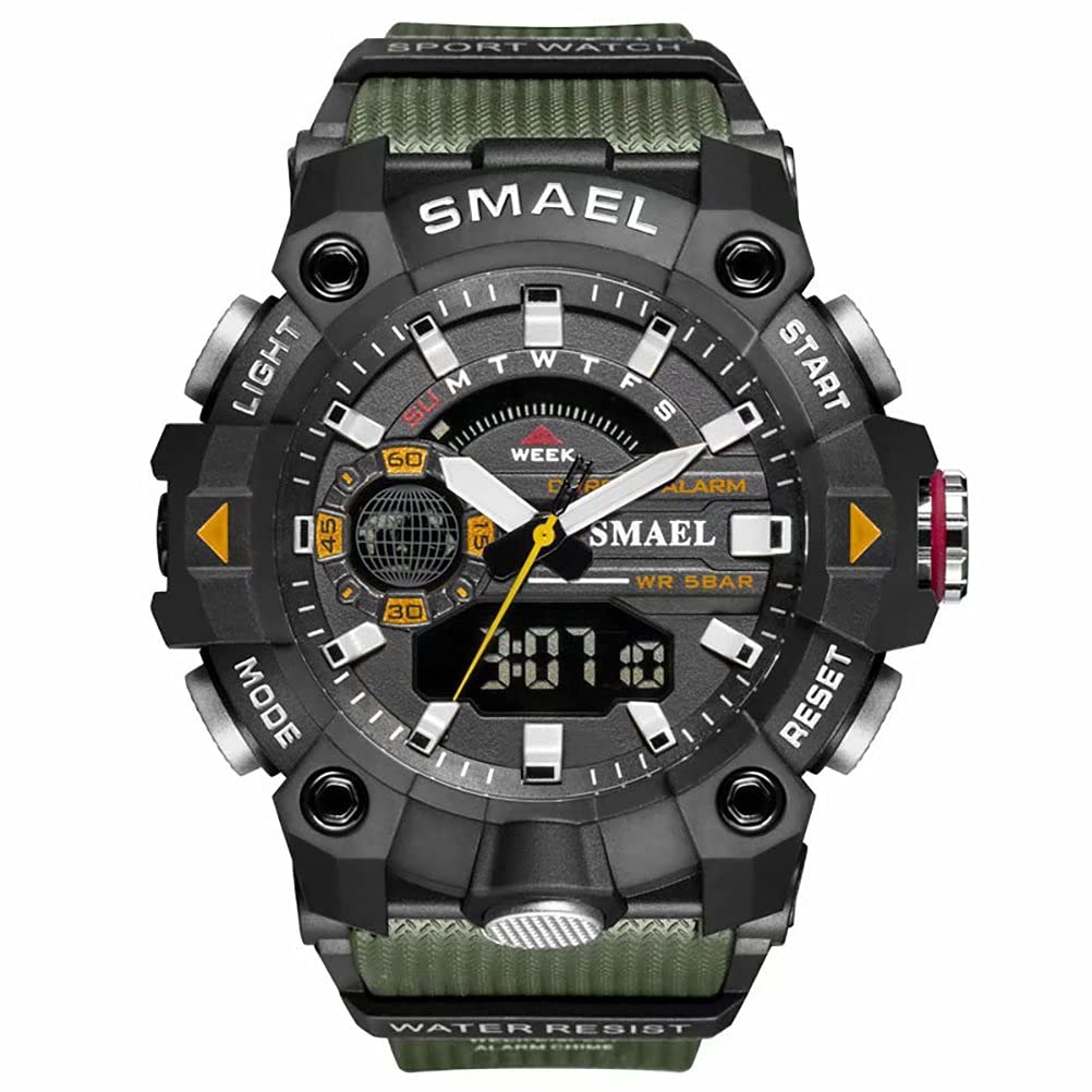 SMAEL Men's 52mm Analogue-Digital Military Sports Watch – Black