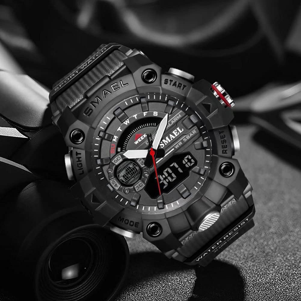 SMAEL Men's 52mm Analogue-Digital Military Sports Watch – Black