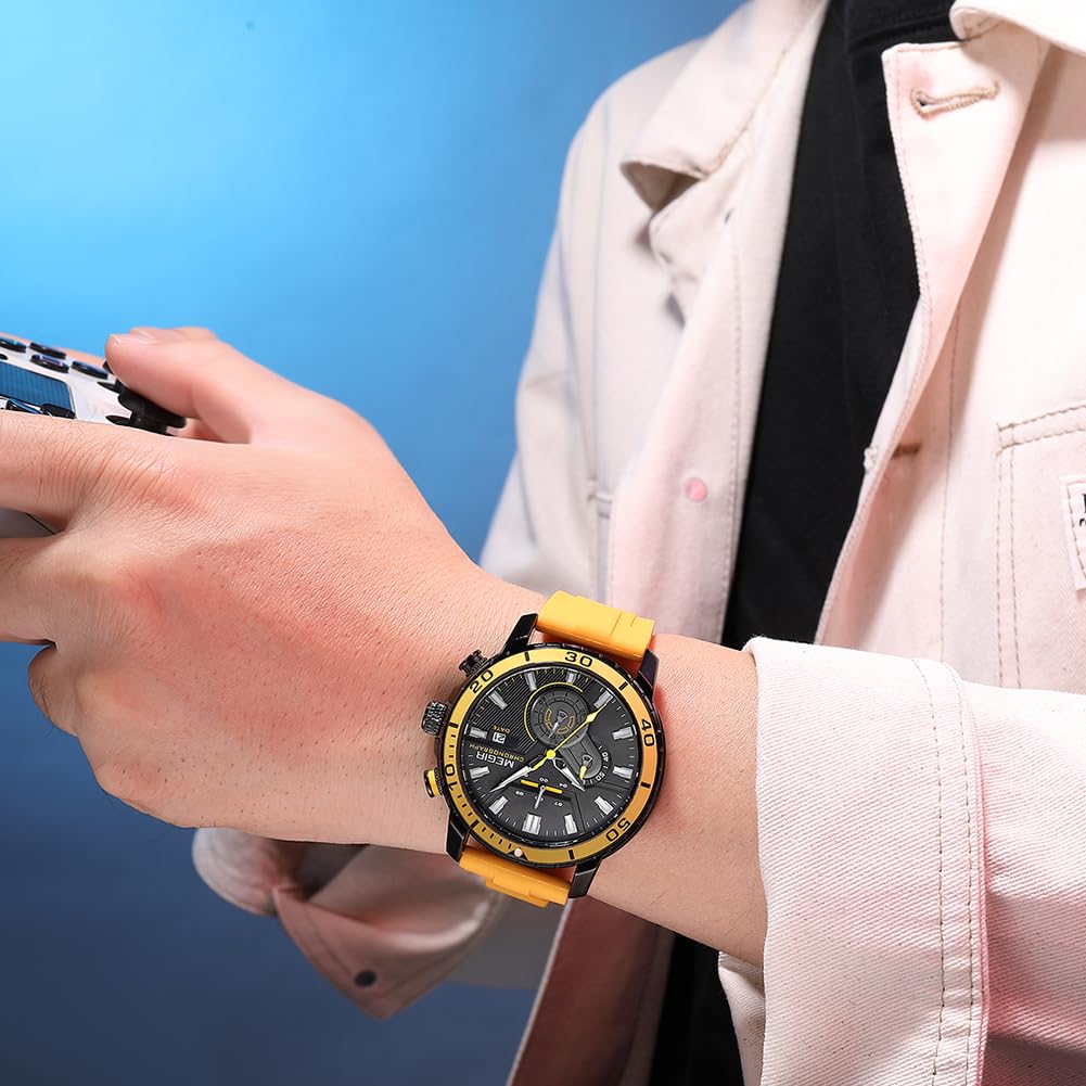 MEGIR Men's Quartz Chronograph Sports Watch – Silicone Strap