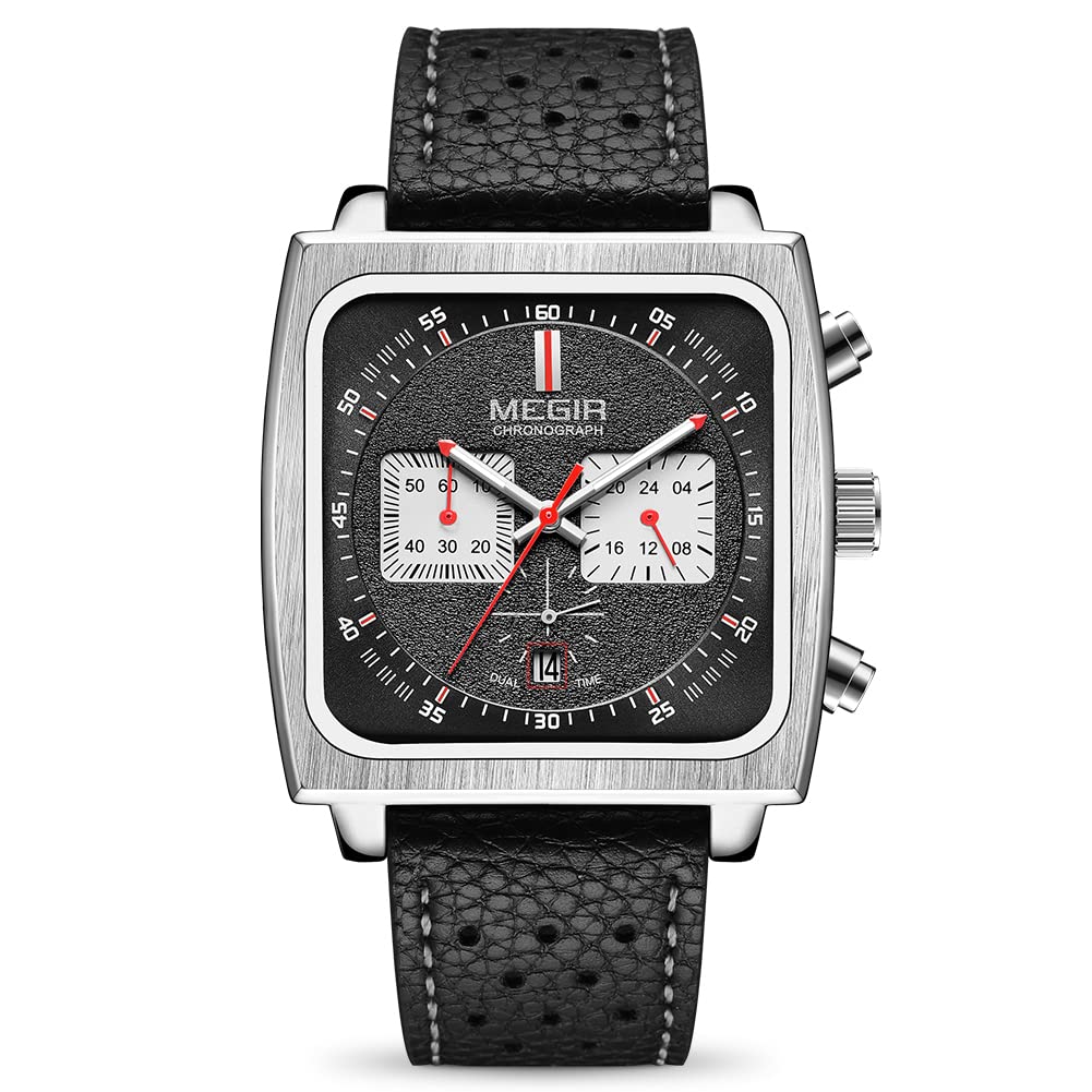 MEGIR Men's Square Quartz Chronograph Watch