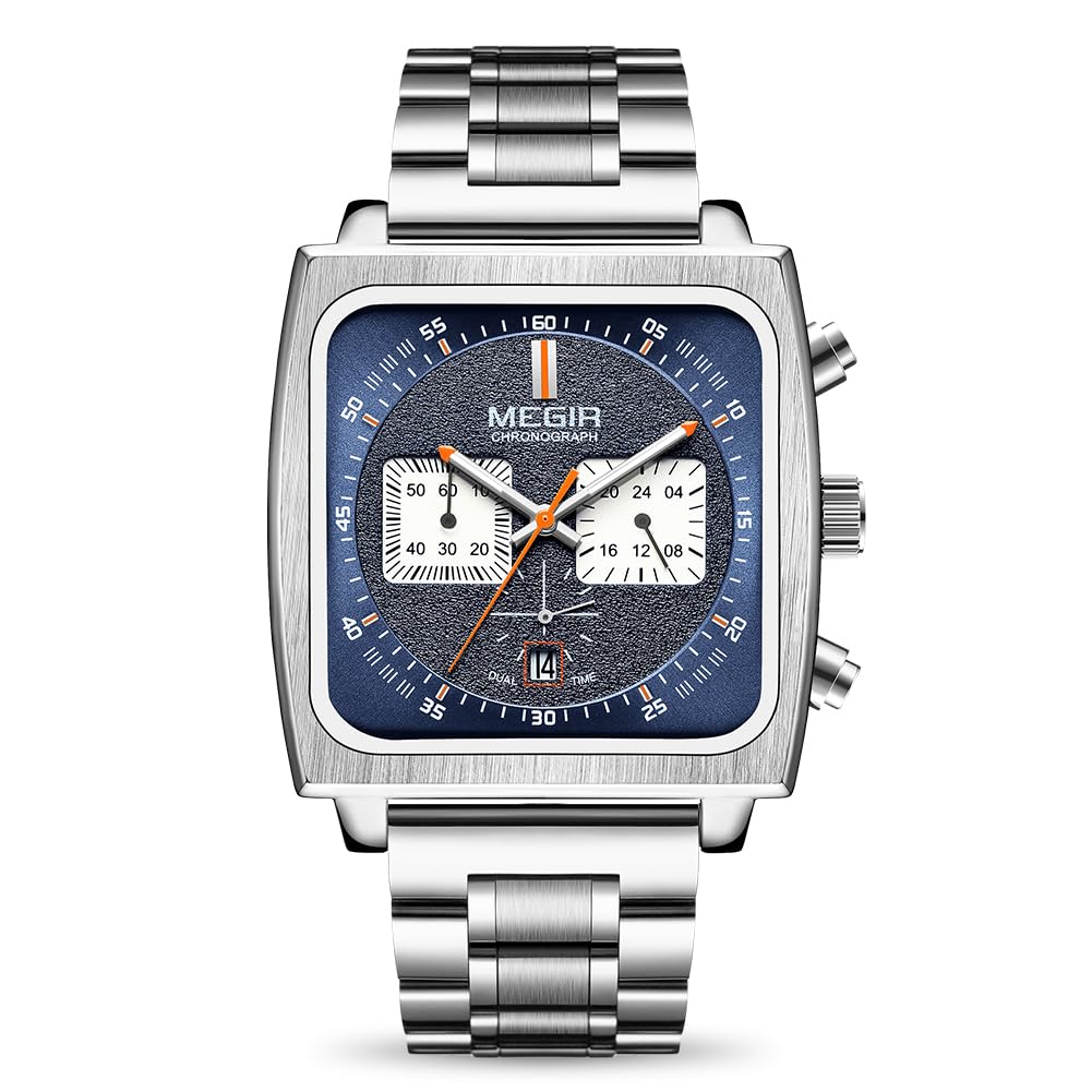 MEGIR Men's Square Quartz Chronograph Watch