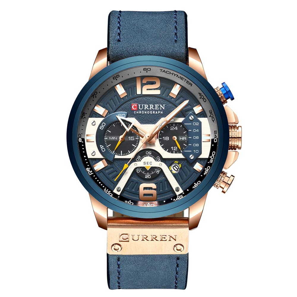 CURREN Men's Quartz Chronograph Watch – Blue Leather Strap