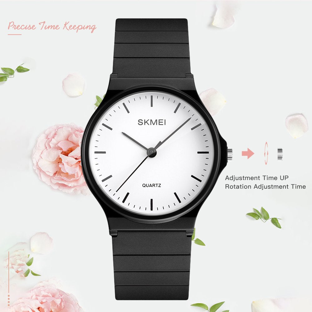 SKMEI Women's Minimalist Japanese Quartz Watch – Black PU Strap