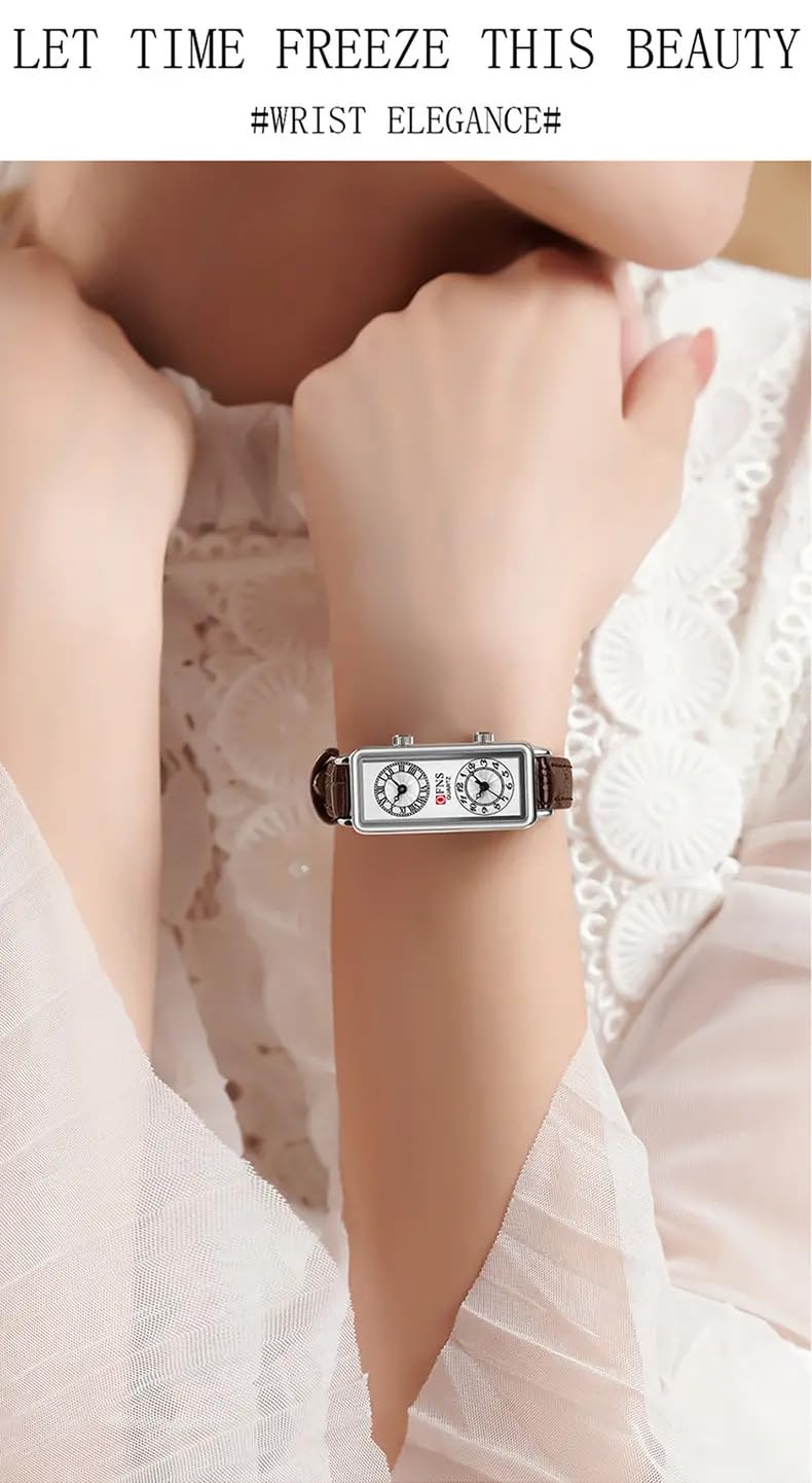 Women's Rectangular Dual-Time Quartz Watch