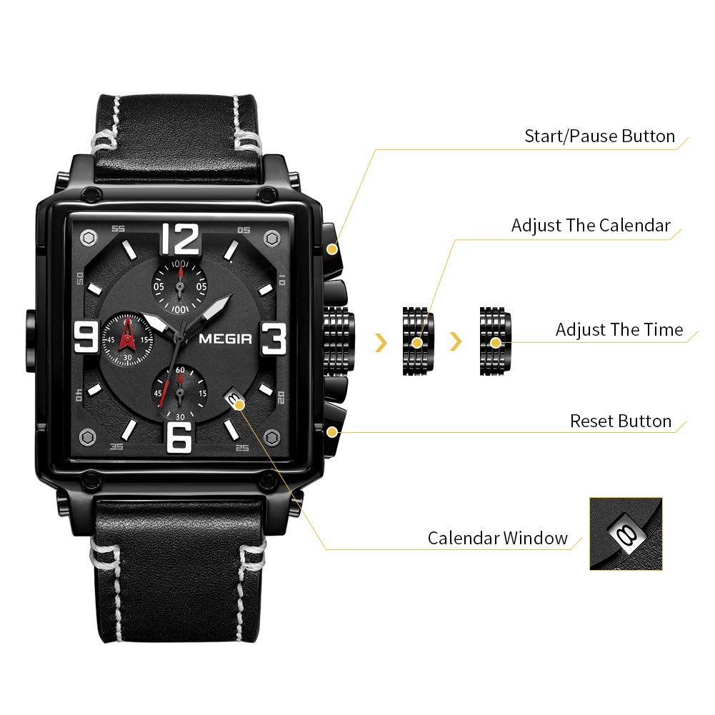 MEGIR Men's Quartz Chronograph Watch – Leather Strap