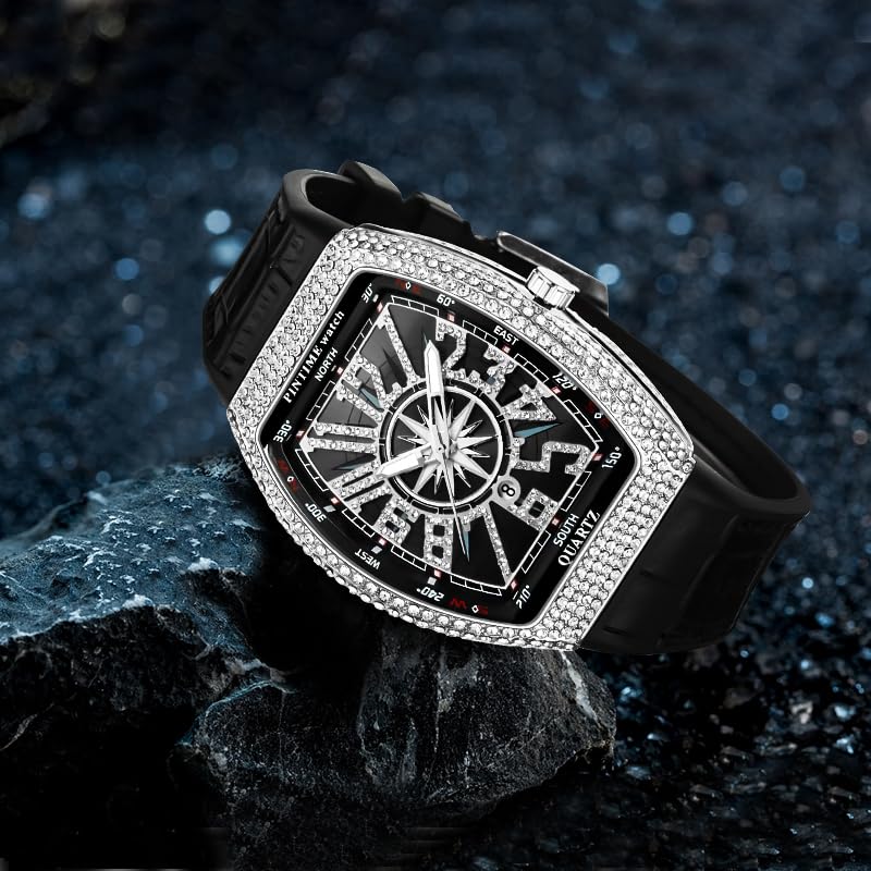 FANMIS Men's Rectangular Quartz Watch – Rhinestone Case