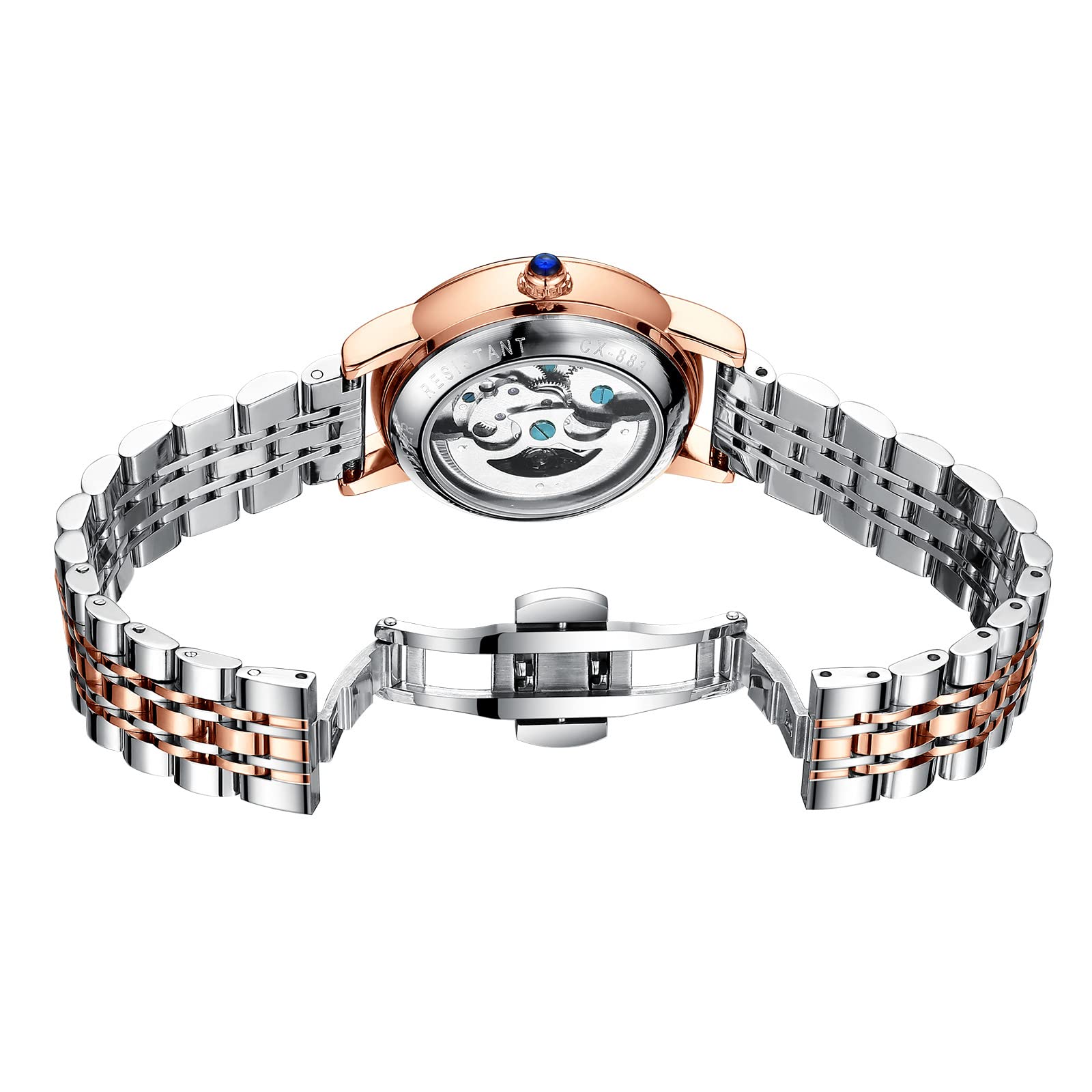 FORSINING Women's Rose-Gold Automatic Skeleton Watch