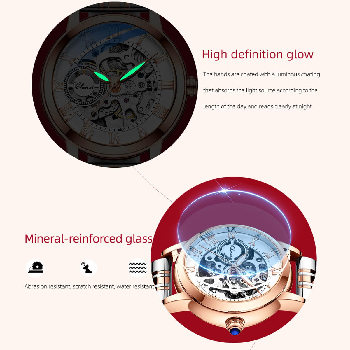 FORSINING Women's Rose-Gold Automatic Skeleton Watch