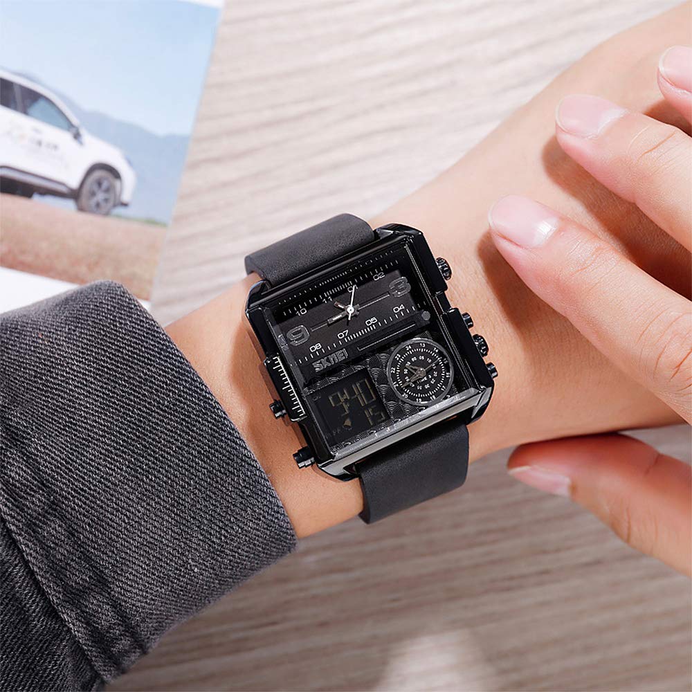 SKMEI Men's Square Analogue-Digital Multi-Time Sports Watch