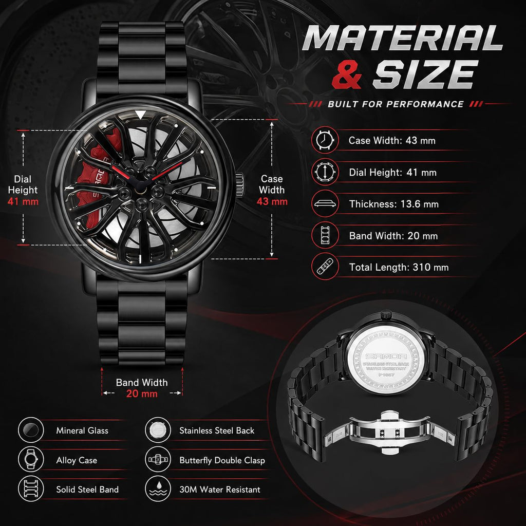 SKMEI Men's 3D Spinning Car-Wheel Quartz Watch