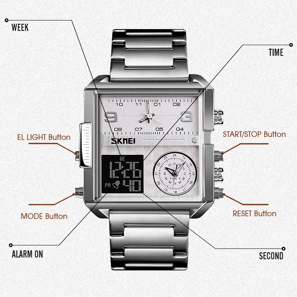 SKMEI Men's Square Analogue-Digital Multi-Time Sports Watch