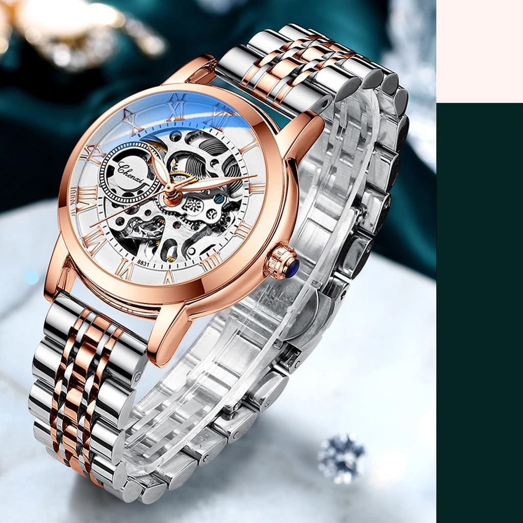 FORSINING Women's Rose-Gold Automatic Skeleton Watch