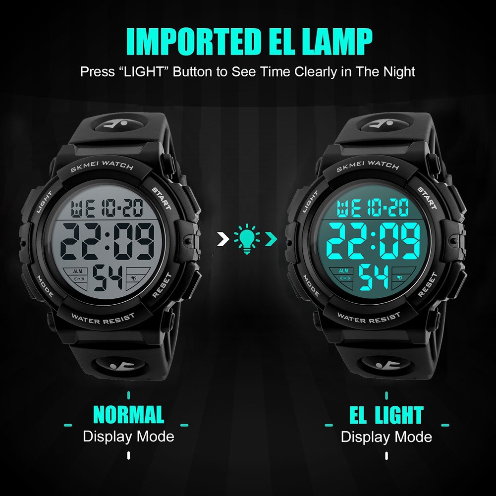 SKMEI Men's Large Display Digital Sports Watch - Black